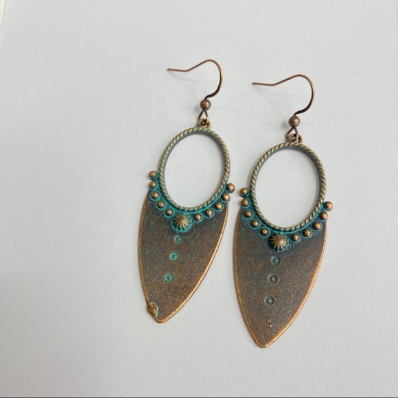 Boho aztec style bronze patina earrings 3 pair - Picture 5 of 10